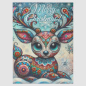Whimsical Big Eyes Christmas Reindeer Decoupage 薄葉紙 (正面)