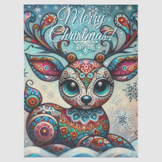 Whimsical Big Eyes Christmas Reindeer Decoupage 薄葉紙 (正面)