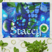 Whimsical Big-Eyes Seahorse Art Blue Personalized キッチンタオル (折り畳み)