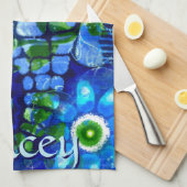 Whimsical Big-Eyes Seahorse Art Blue Personalized キッチンタオル (四つ折り)