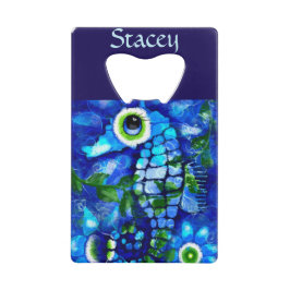Whimsical Big-Eyes Seahorse Art Blue Personalized クレジットカード栓抜き