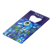 Whimsical Big-Eyes Seahorse Art Blue Personalized クレジットカード栓抜き (正面アングル)