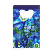 Whimsical Big-Eyes Seahorse Art Blue Personalized クレジットカード栓抜き (裏面)