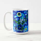 Whimsical Big-Eyes Seahorse Art Blue Personalized コーヒーマグカップ (左)