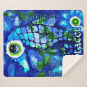Whimsical Big-Eyes Seahorse Art Blue Personalized シェルパブランケット (正面(横))