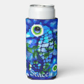 Whimsical Big-Eyes Seahorse Art Blue Personalized スリム缶クーラー (Seltzer裏面)
