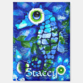 Whimsical Big-Eyes Seahorse Art Blue Personalized マグネット (正面)