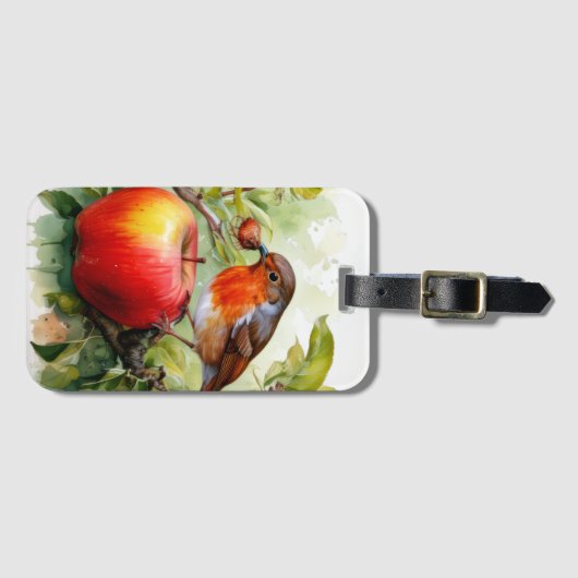 Whimsical Bird & Apple Delight ラゲッジタグ (正面横)