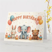 Whimsical Birthday Friends Gather Here カード (黄色い花)