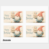 Whimsical Birthday Greeting: Gnome Holding a Cake 長方形シール (シート)