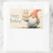 Whimsical Birthday Greeting: Gnome Holding a Cake 長方形シール (バッグ)