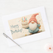 Whimsical Birthday Greeting: Gnome Holding a Cake 長方形シール (封筒)