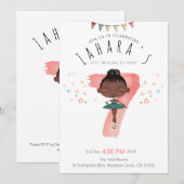 Whimsical Black Ballerina 7th Birthday 招待状 (正面/裏面)