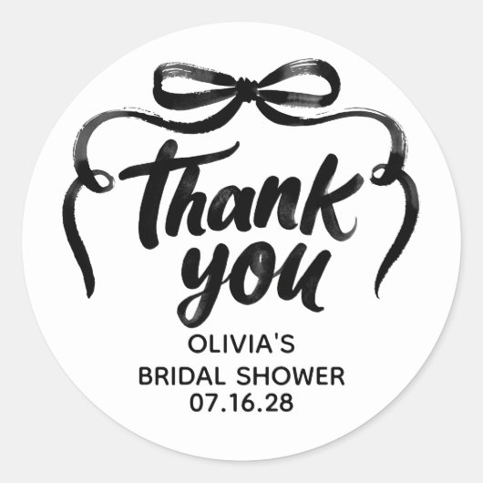 Whimsical Black Bow Bridal Shower Thank You ラウンドシール (正面)