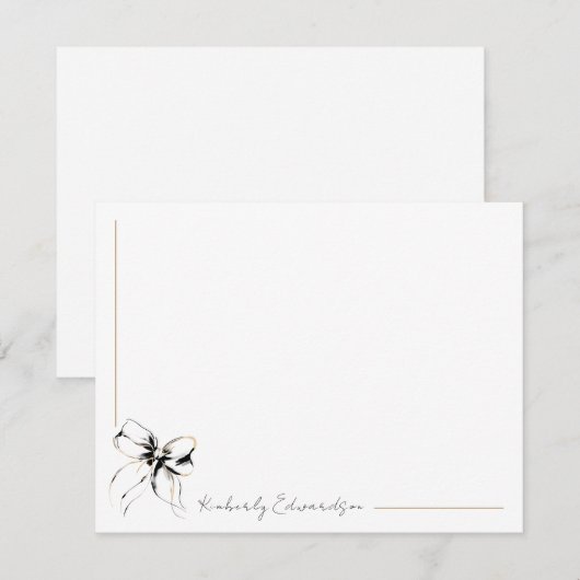 Whimsical Black Bow Full Name or Couple's Names ノートカード (正面/裏面)