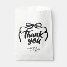 Whimsical Black Bow Handwritten Bridal Thank You
