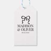 Whimsical Black Bow Monogram Thank You Wedding ギフトタグ (正面)