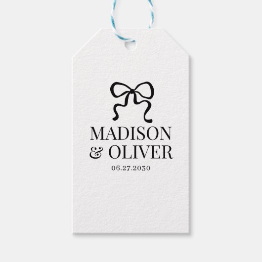 Whimsical Black Bow Monogram Thank You Wedding ギフトタグ (正面)