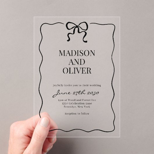 Whimsical Black Bow Tie Wedding アクリル招待状 (インサイチュ (ポータブル))