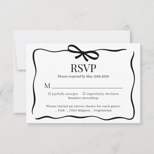 Whimsical Black Bow Tie Wedding Menu Choice Rsvp (正面)