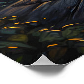 Whimsical Black Cat & Celestial Town Wall Art ポスター (角)