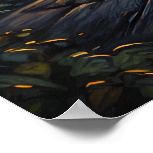 Whimsical Black Cat & Celestial Town Wall Art ポスター (角)