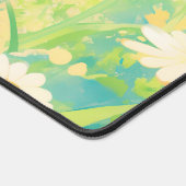 Whimsical Black Cat Daisy Meadow Teal Sky デスクマット (コーナー)