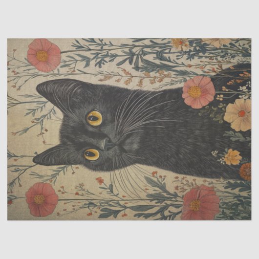 Whimsical Black Cat Decoupage 薄葉紙 (正面)