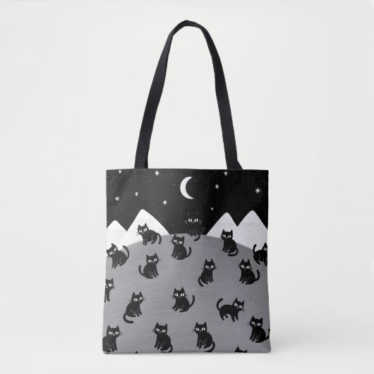 Whimsical Black Cat Night Tote Bag トートバッグ (正面)