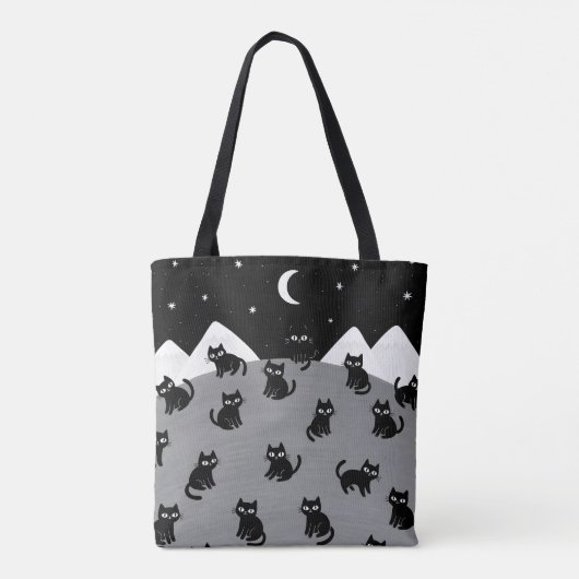 Whimsical Black Cat Night Tote Bag トートバッグ (裏面)