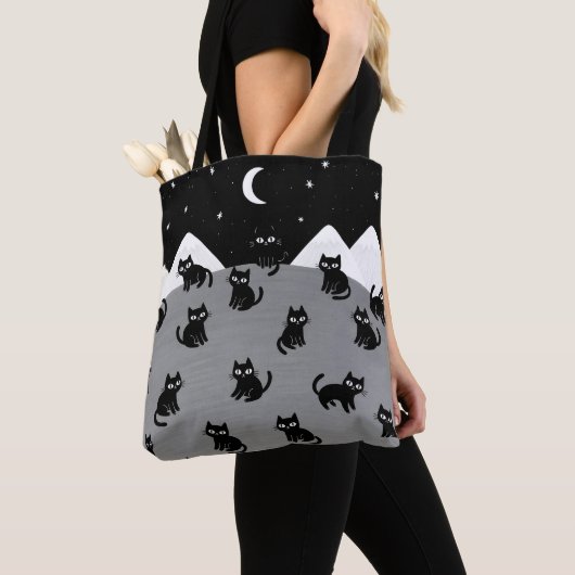 Whimsical Black Cat Night Tote Bag トートバッグ (クローズアップ)