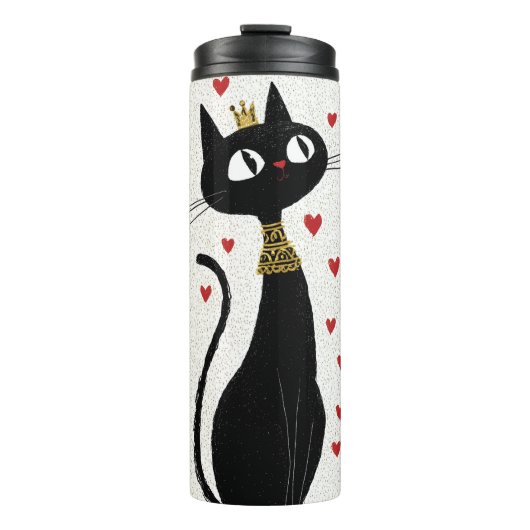 Whimsical Black Cat Queen with Gold Crown タンブラー (正面)