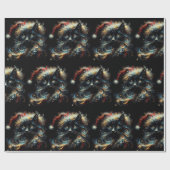Whimsical Black Cat Santa Christmas Hat Decoupage ラッピングペーパー (フラット)
