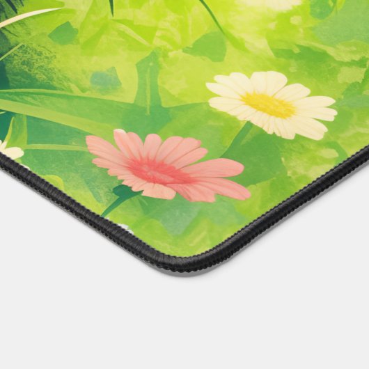Whimsical Black Cat Sunny Daisy Cloud Sky デスクマット (コーナー)