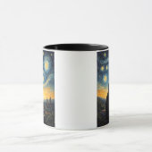 Whimsical Black Cat & Swirling Sky Art Coffee Cup マグカップ (中央)