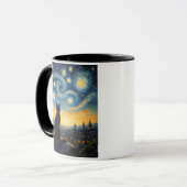 Whimsical Black Cat & Swirling Sky Art Coffee Cup マグカップ (正面左)