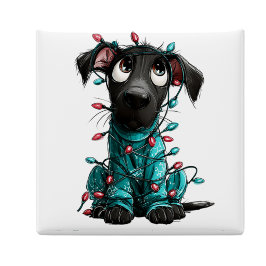 Whimsical Black Dog Christmas Magnet マグネット