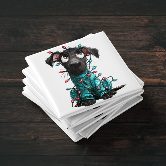 Whimsical Black Dog Christmas Magnet マグネット