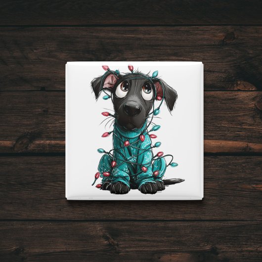 Whimsical Black Dog Christmas Magnet マグネット