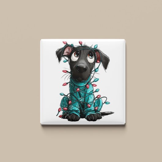 Whimsical Black Dog Christmas Magnet マグネット