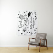 Whimsical Black Doodle Custom Grad Party Backdrop タペストリー (インサイチュ)