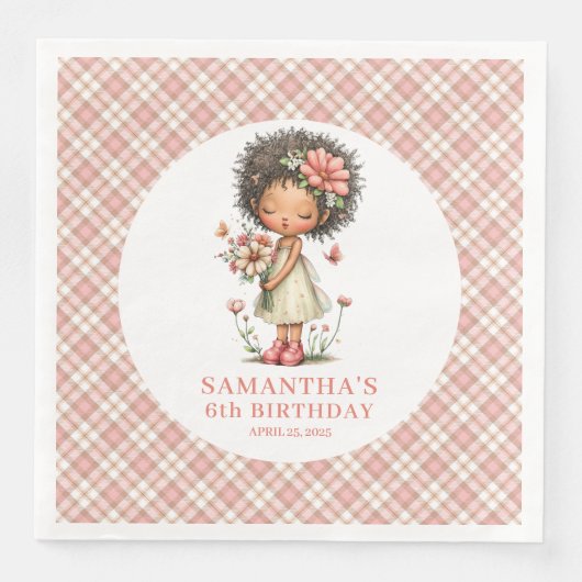 Whimsical Black Fairy Pink Flowers 7th Birthday (正面)