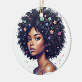 Whimsical Black Girl W/ Flower Adorned Afro セラミックオーナメント (左)