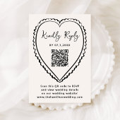Whimsical Black Heart QR Code Wedding 出欠カード