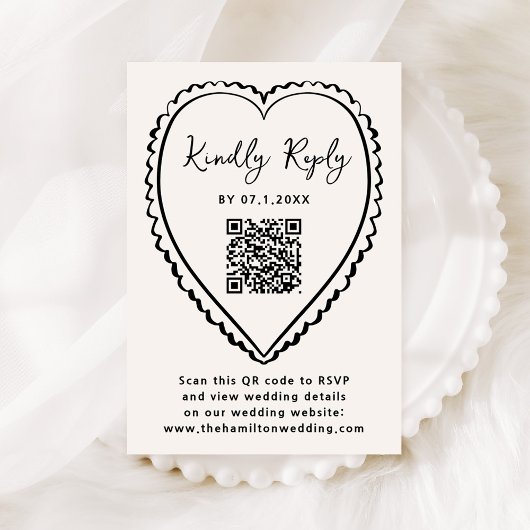 Whimsical Black Heart QR Code Wedding 出欠カード