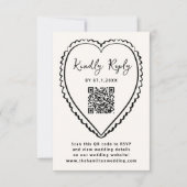 Whimsical Black Heart QR Code Wedding 出欠カード (正面)