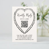 Whimsical Black Heart QR Code Wedding 出欠カード (スタンド正面)