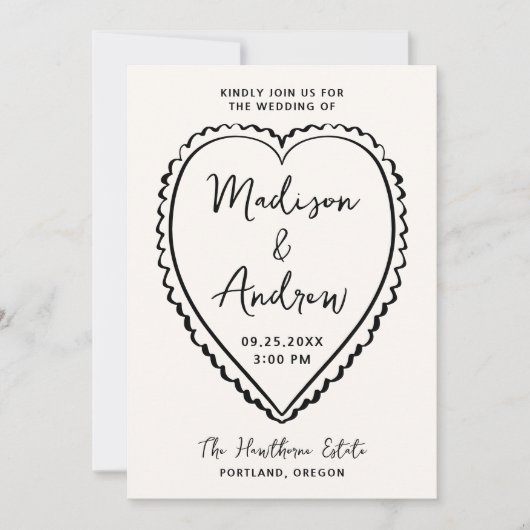 Whimsical Black Heart Wedding 招待状 (正面)