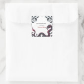 Whimsical Black Red Dragon Damask Sweet 16 Bash スクエアシール (バッグ)