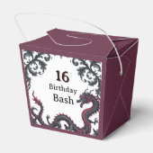Whimsical Black Red Dragon Damask Sweet 16 Bash フェイバーボックス (裏面サイド)